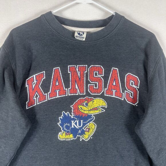 Vintage Y2k Kansas University KU Sweatshirt Mens Medium Gray/Blue Long Sleeve - Picture 3 of 10